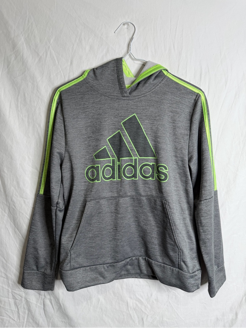 Boys Adidas Hoodie Grey and Lime Green Sweatshirt Size 14/16